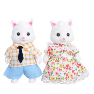 ตุ๊กตาสำหรับเล่นบ้านตุ๊กตากระต่ายหนูหมีกระกรอก Happy Family แบบ Sylvanian Families มีตุ๊กตากระรอกสีขาว 2 ตัว