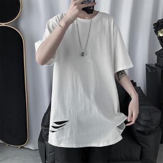 ใหม่เสื้อยืดลําลองสําหรับผู้ชายแขนสั้นสีพื้นทรงหลวม oversize