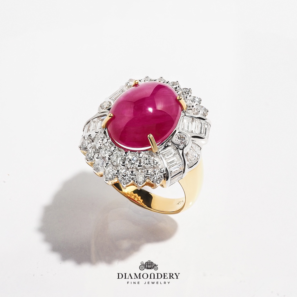 แหวนพลอยทับทิมล้อมเพชรแท้ ตัวเรือนทองคำแท้ (Ruby With Diamond Ring )