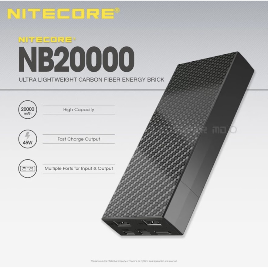 พร้อมส่ง Interwoven คาร์บอนไฟเบอร์แผ่น Nitecore NB20000 / NB10000 QC USB 4 / 1Port 20000MAh Power Ba