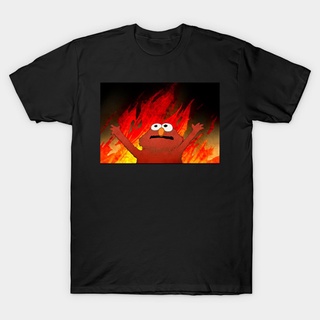 ผ้าฝ้ายแท้เสื้อยืด พิมพ์ลาย Elmos Fire Meme Humor Joke Memes Sesame Street Elmoemos Fire สไตล์ตลก สําหรับผู้ชายS-4XL