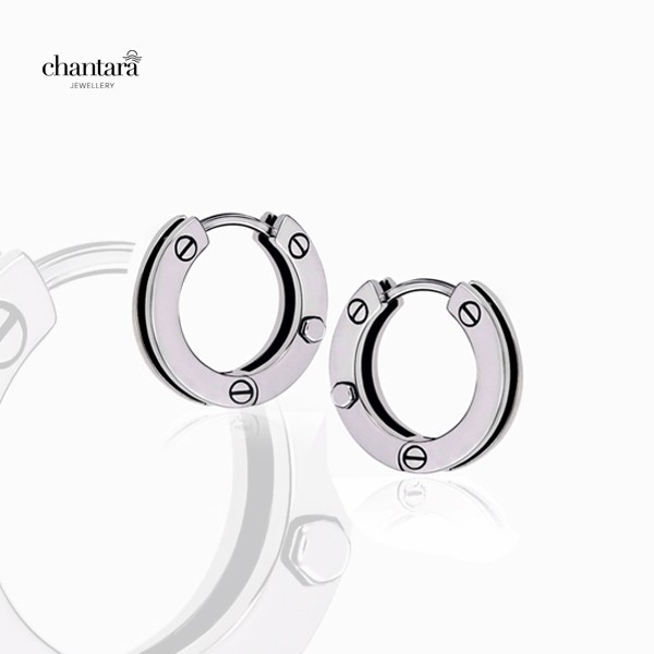 CHANTARA - ต่างหูเงิน ต่างหูห่วง "Hoop Earring" ต่างหูชายหญิง ฟรีผ้าเช็ด