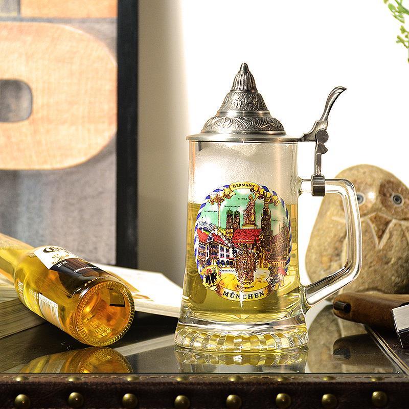German Beer Mugs Painting Wine Glass Beer Cup With Lid Tankard Water