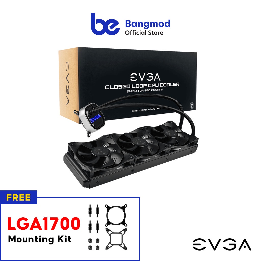 (แถมฟรี LGA1700 Mounting Kit) ชุดน้ำปิด EVGA CLC 360mm All-In-One RGB LED CPU Liquid Cooler, 400-HY-