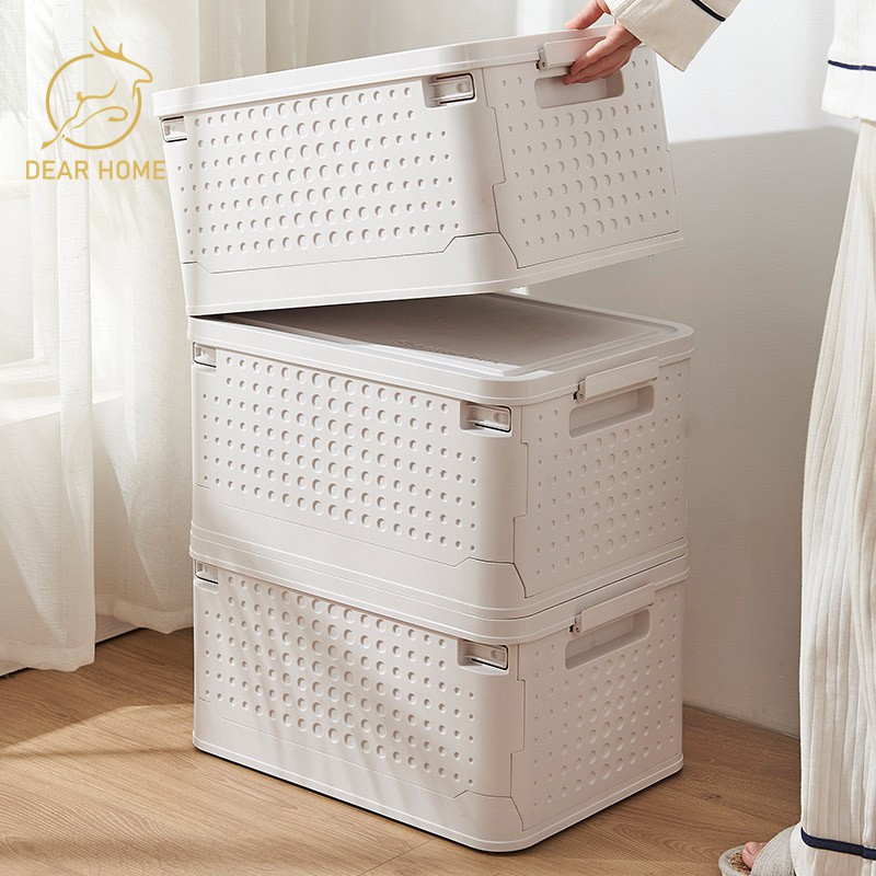 Dear Home กล่องเก็บของพับเก็บได้ พร้อมฝาปิด กล่องเก็บของอเนกประสงค์ กล่องพลาสติกพับได้ กล่องพลาสติก