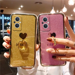 เคสโทรศัพท์ OPPO Reno8z Reno7 z Pro 5G Reno 8 7 4G ซิลิโคนนิ่ม ลายหัวใจ พร้อมแหวนขาตั้ง สําหรับ เคสมือถือOPPO Reno7z Reno8 z 5G