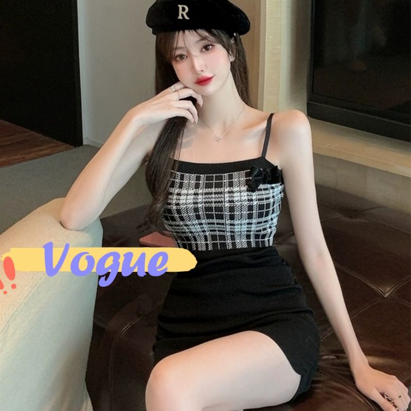 Vogue​ ​พร้อมส่ง​ ​ มินิเดรส ไหมพรม ลายตารายน่ารักสี คิ้วๆสไตล์​เกาหลี​ (11308)