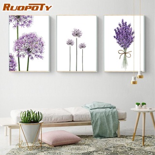 Ruopoty ภาพวาดสีอะคริลิค ระบายสีตามตัวเลข รูปดอกลาเวนเดอร์ สไตล์นอร์ดิก ขนาด 40X50 ซม. สําหรับตกแต่งผนังบ้าน