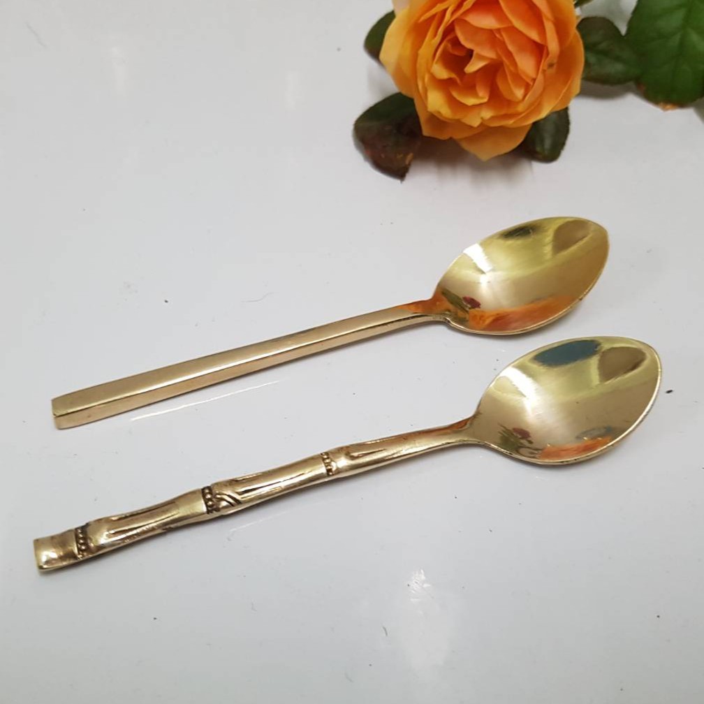 Brass Byfa ข้อนชาทองเหลือง F1207 ลายไผ่ F1208 เรียบ