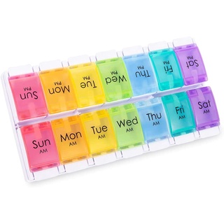 กล่องยา 7 วัน Am Pm Pill Organizer 2 Times A Day ขนาดใหญ่รายสัปดาห์