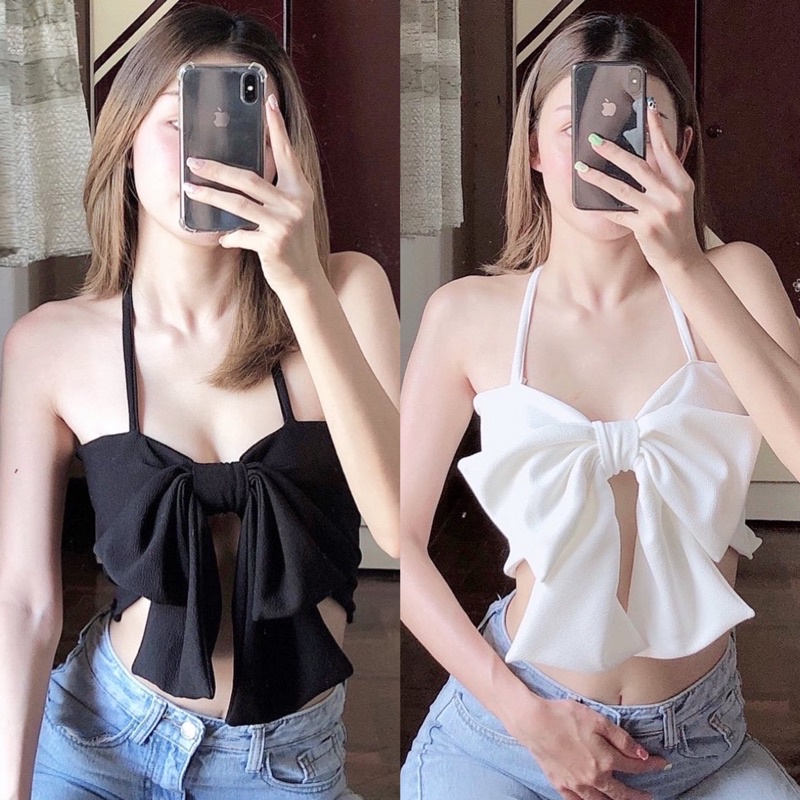 Petite ♡︎ Cindy top เสื้อผูกโบว์อก เสื้อผูกคอสม็อคหลัง ผูกโบว์คุณหนูน่ารักสไตล์เกาหลี