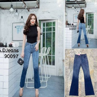 G.D.Jeans รุ่น 90097#กางเกงยีนส์ขายาวผ้ายืดยาวทรงขาม้าฟอกสีโทนทูความยาว39นิ้ว