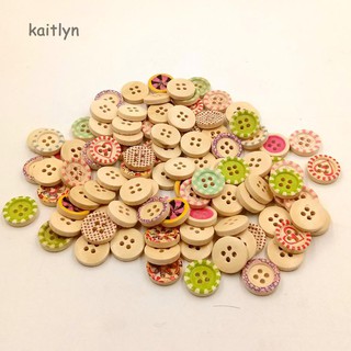 Kaitlyn~ กระดุมไม้ ทรงกลม 4 รู คละสี สําหรับเย็บผ้า สมุดภาพ งานฝีมือ