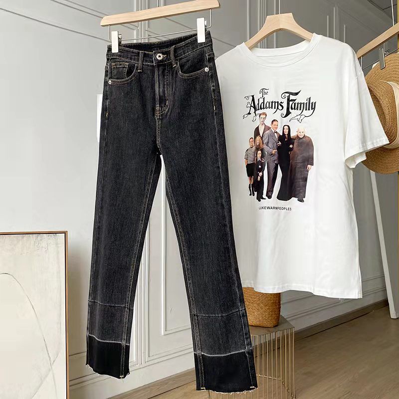 A3609 🔥งานป้าย🔥[S,M,L,XL]กางเกงยีนส์กระบอกเล็ก สีดำฟอกเข้ม ผ้ายืดหนานุ่ม งานพรีเมียม ซิปคุณภาพดี ทรง