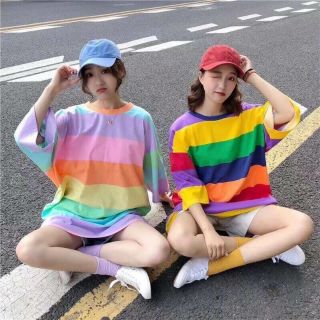 🌈เสื้อยืดOversize สีรุ้ง คอกลม 🌈