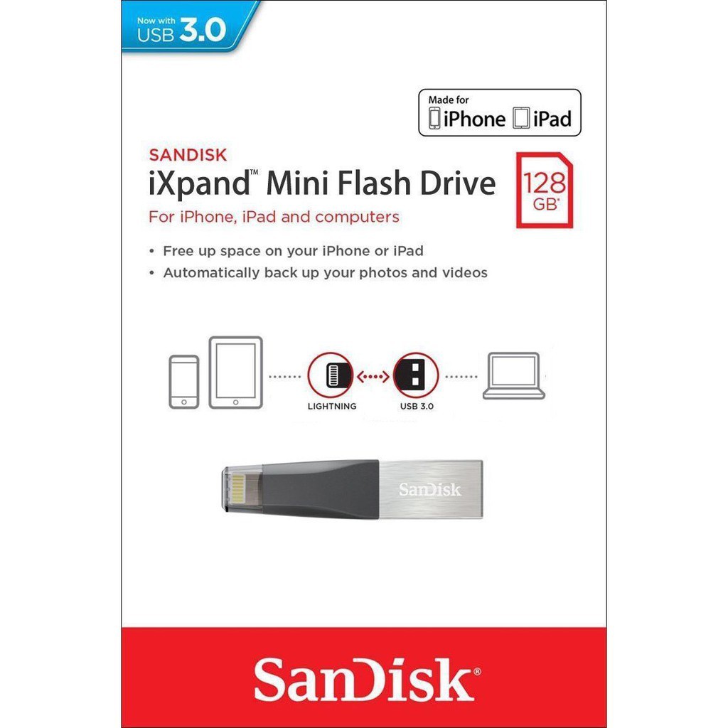 SanDisk iXpand Mini flash drive 128GB (SDIX40N-128G-GN6NE) แฟลชไดร์ฟสำหรับ iPhone และ iPad