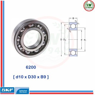 6200 SKF  ตลับลูกปืนเม็ดกลมร่องลึก ฝาเปิด 6200 SKF