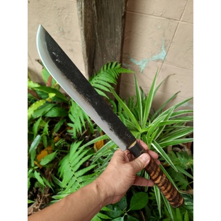 มีดมาเชเต้ (machete) มีดสปาต้า มีดควาญ มีดเหน็บ อีเหน็บ มีดเดินป่า มีดแคมป์ 11.8” Sup9 ผิวไฟ ด้ามเหง้าไผ่ คอเลสรมดำ