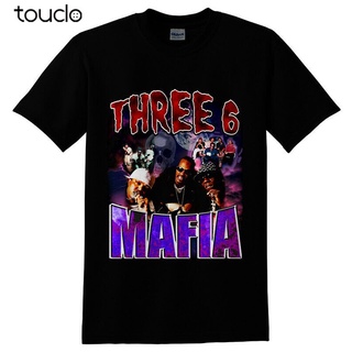 เสื้อยืดสีขาวThree 6 Mafia เสื้อยืด HIP HOP RAP สีดําS-4XL