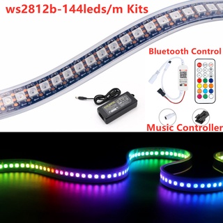 แถบไฟ Led DC5V 144 ดวง ต่อม. WS2812B WS2812 RGB สีดํา ขาว PCB IP30 IP67 กันน้ํา พร้อมรีโมตคอนโทรล 21 คีย์