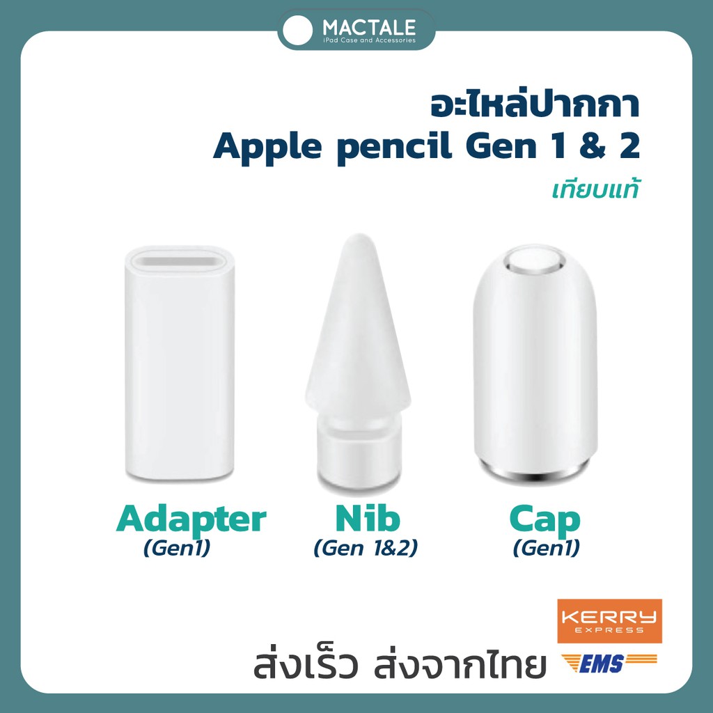 Mactale ipad Pencil 1 cap ,nib, adapter อะแดปเตอร์ ชาร์จไฟ หัว ปลาย อะไหล่ ปากกาไอแพด จุก ขาว ดำ เจน9 มินิ6 โปร11 12.9 y