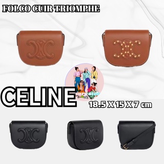 CELINE FOLCO CUIR TRIOMPHE กระเป๋าหนังลูกวัวเรียบ/กระเป๋าถือ/กระเป๋าสะพายข้าง/กระเป๋าสะพาย/ลูกปัด