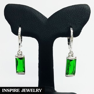 INSPIRE JEWELRY ต่างหูคริสตัลสี เจียเหลี่ยม ขาล็อค  white gold plated  งานจิวเวลลี่แบบร้านเพชร  พร้อมถุงกำมะหยี่