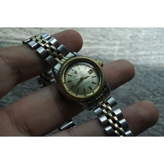 นาฬิกา Vintage มือสองญี่ปุ่น CITIZEN DateStarระบบไขลาน ผู้หญิง ทรงกลม กรอบทอง หน้าขาว หน้าปัด 28mm