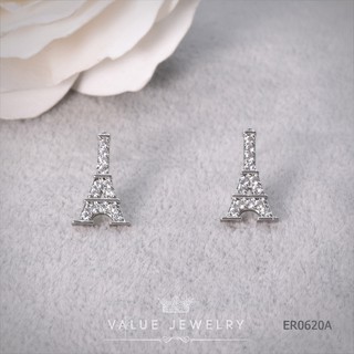 ต่างหู แบบแป้น ลายหอไอเฟล Eiffel ขนาดเล็ก พอเหมาะ ใส่ได้หลากหลายโอกาสตุ้มหู เครื่องประดับ ER0620 ValueJewelry