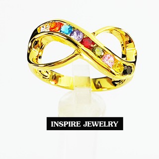 Inspire Jewelry ,แหวนรูป infinity ฝังพลอยนพเก้า งาน Design ตัวเรือนหุ้มทองแท้ 100% สวยหรู..... พร้อมกล่องกำมะหยี่สวยหรู