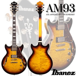 กีตาร์ไฟฟ้า Ibanez Artcore series hollow body รุ่น AM93-AYS (Antique Yellow Sunburst)