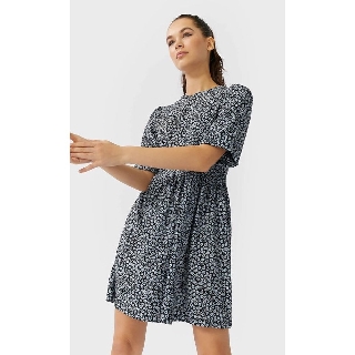 Stradivarius  เดรส Printed short dress with puff sleeves เดรสผ้าโพลี่