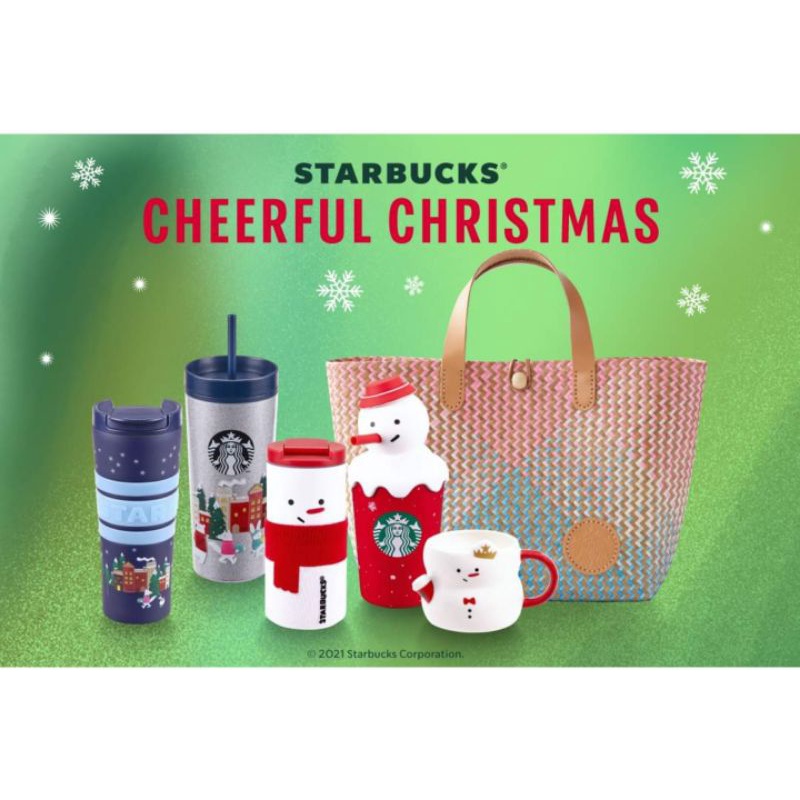 Starbucks Cheerful Christmas กระเป๋ากระจูด แก้ว Snowman