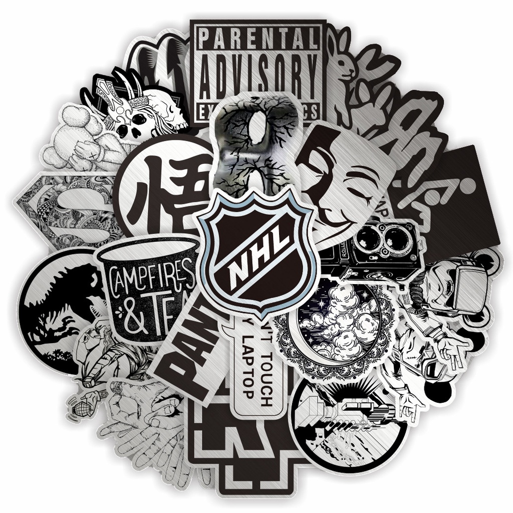 สติกเกอร์ PVC โลหะ สีเงิน และสีดํา กันน้ํา 50 ชิ้น