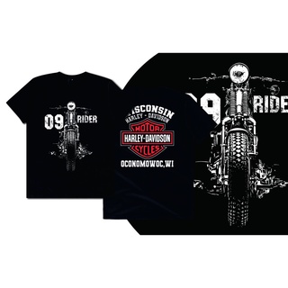 DAL Harley davidson เสื้อยืดคอกลมผู้ชาย/ผู้หญิงผ้าฝ้าย เสื้อยืดคอกลมแขนสั้นลายสวยๆ