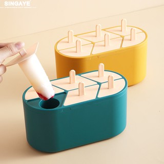 singaye ที่ทำไอติม แม่พิมพ์ไอติม ที่ทำไอศครีม กล่องแม่พิมพ์ไอติม ใส่ได้6ช่อง DIY ice cream