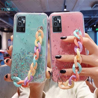 เคสโทรศัพท์มือถือ ซิลิโคนนุ่ม ใส พร้อมสายโซ่คล้อง สีรุ้ง หลากสี สําหรับ Vivo V23 V23E V21 V21E V20SE V20 Pro V19 V15 S1 Pro