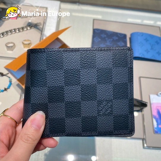 Maria LV /Louis Vuitton N62663 MULTIPLE Classic Checkerboard Men's Fold Wallet Short Wallet Wallet Card Wallet Black