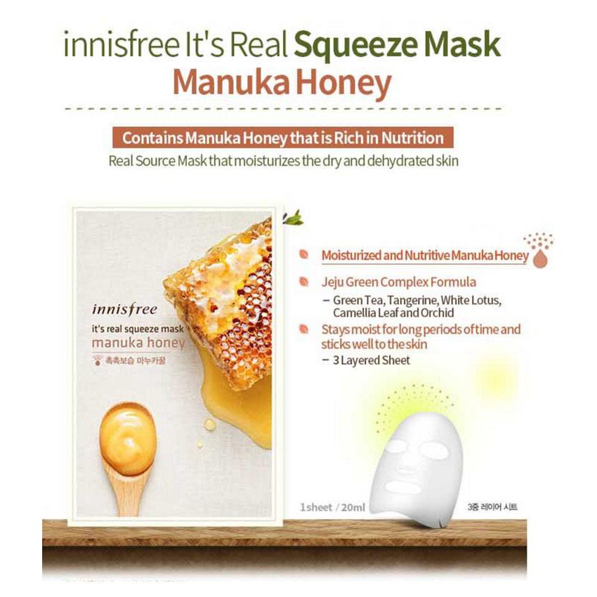 (ของแท้) ﻿﻿Innisfree It's Real Squeeze Mask manuka honey 20 ml