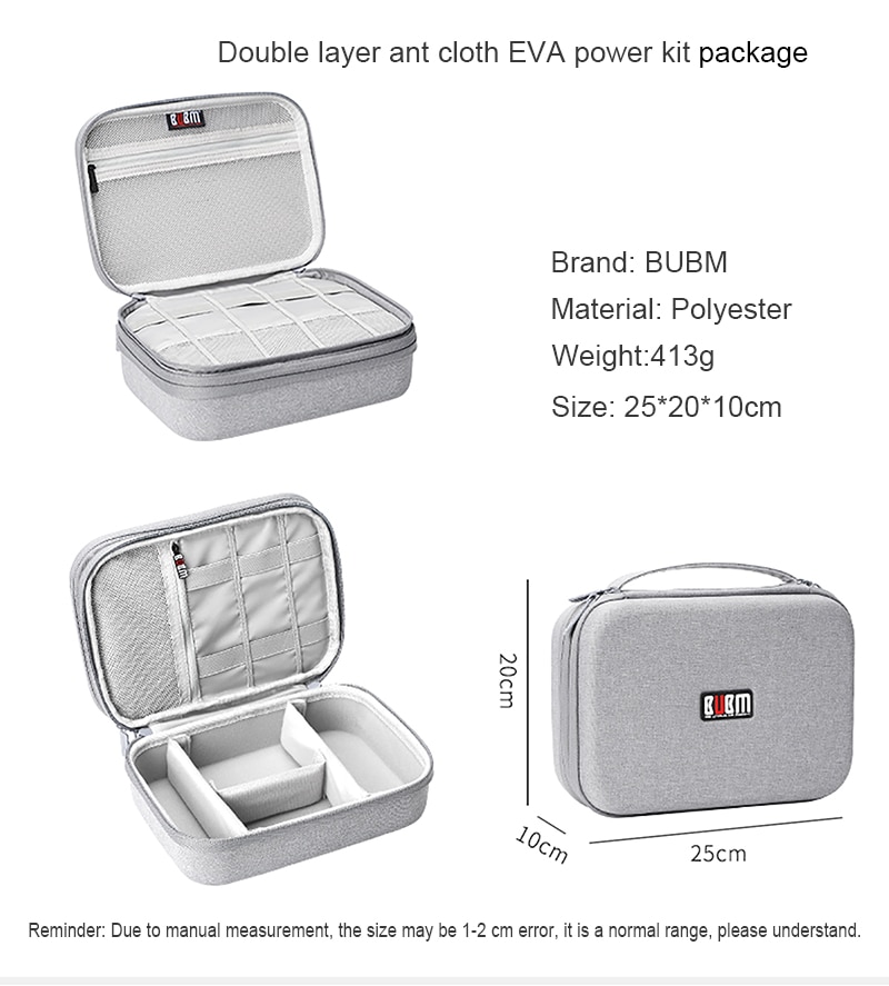 Bubm กระเป๋าสายเคเบิลแบบพกพา, USB Gadget Organizer Wires Charger กระเป๋าซิปเครื่องสําอาง Power Bank Sleeve เข้ากันได้กับกระเป๋า Ipad
