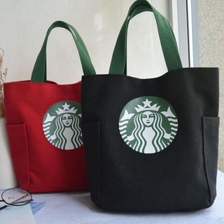 กระเป๋าถือ กระเป๋าช้อปปิ้ง ผ้าแคนวาส ลายนางเงือก Starbucks เหมาะกับใส่กล่องอาหารกลางวัน สําหรับเด็กนักเรียนผู้ชาย และผู้หญิง