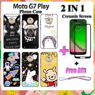 2 IN 1 เคสโทรศัพท์ Motorola Moto G7 Play พร้อมกระจกนิรภัย เซรามิค ป้องกันหน้าจอ โค้ง ฟิล์มนิรภัย การ์ตูน