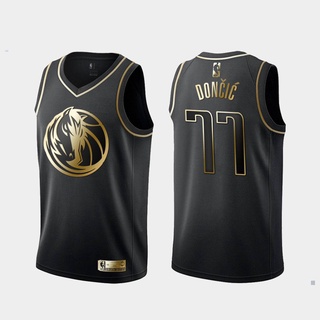 เสื้อกีฬาแขนกุด ลายทีม Dallas Mavericks NBA Jersey DONCIC HQ7 2020 สีดํา สีทอง พลัสไซซ์ QH7