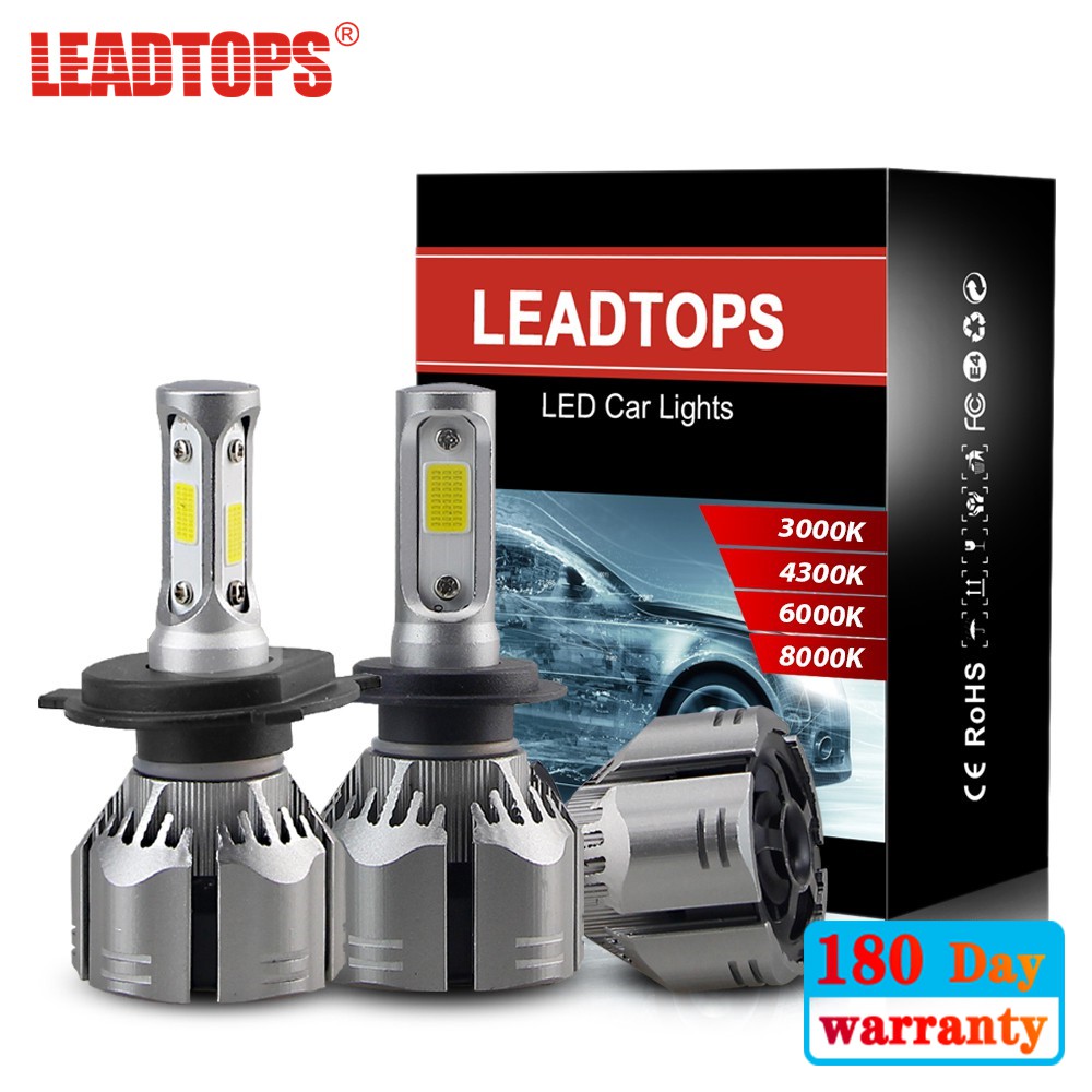 Leadtops หลอดไฟหน้ารถยนต์ LED H4 H7 H11 H3 H1 880 9005 HB3 9006 HB4 3000K 4300K 6000K 8000K 60W 12V 1 คู่