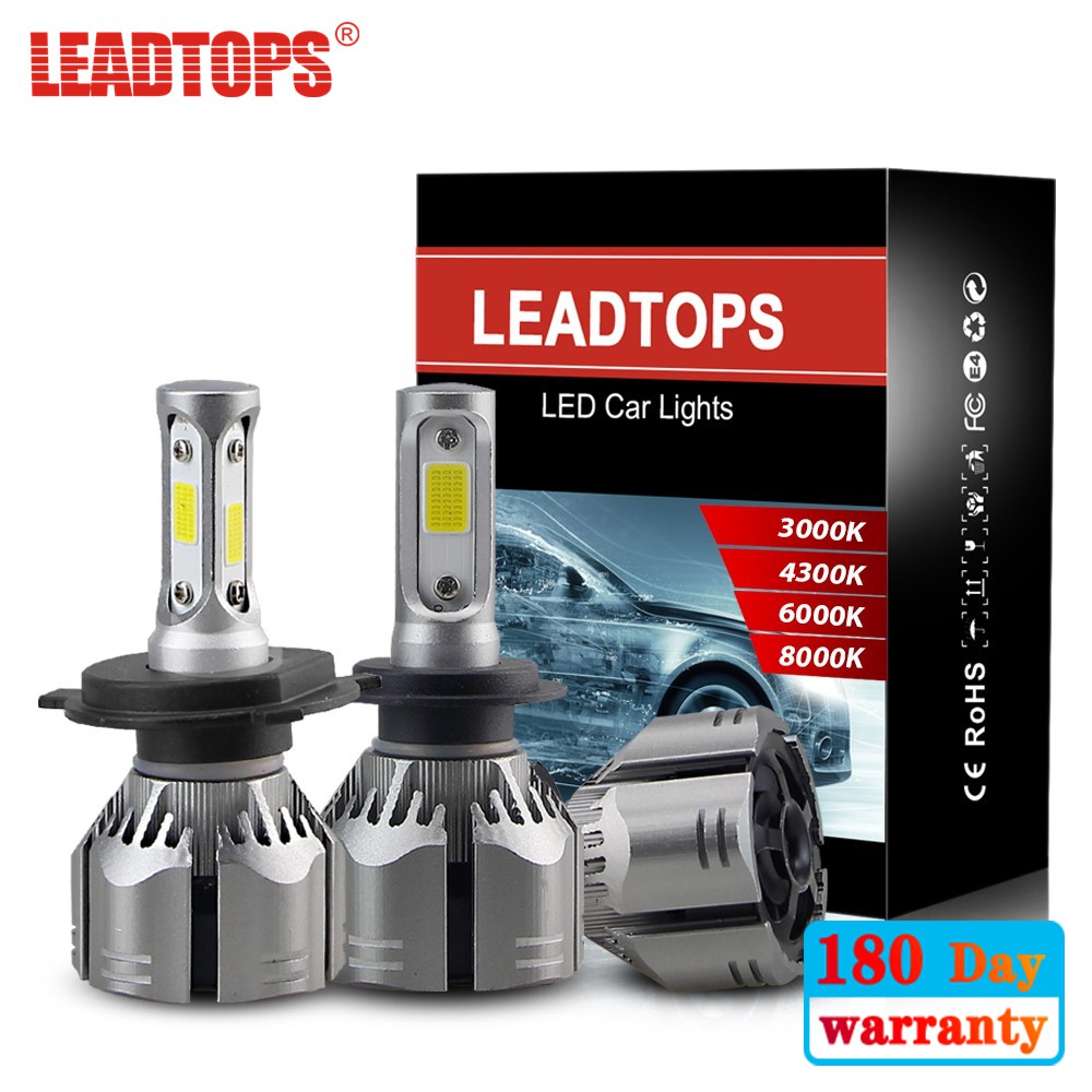 Leadtops หลอดไฟหน้ารถยนต์ LED H4 H7 H11 H3 H1 880 9005 HB3 9006 HB4 3000K 4300K 6000K 8000K 60W 12V 