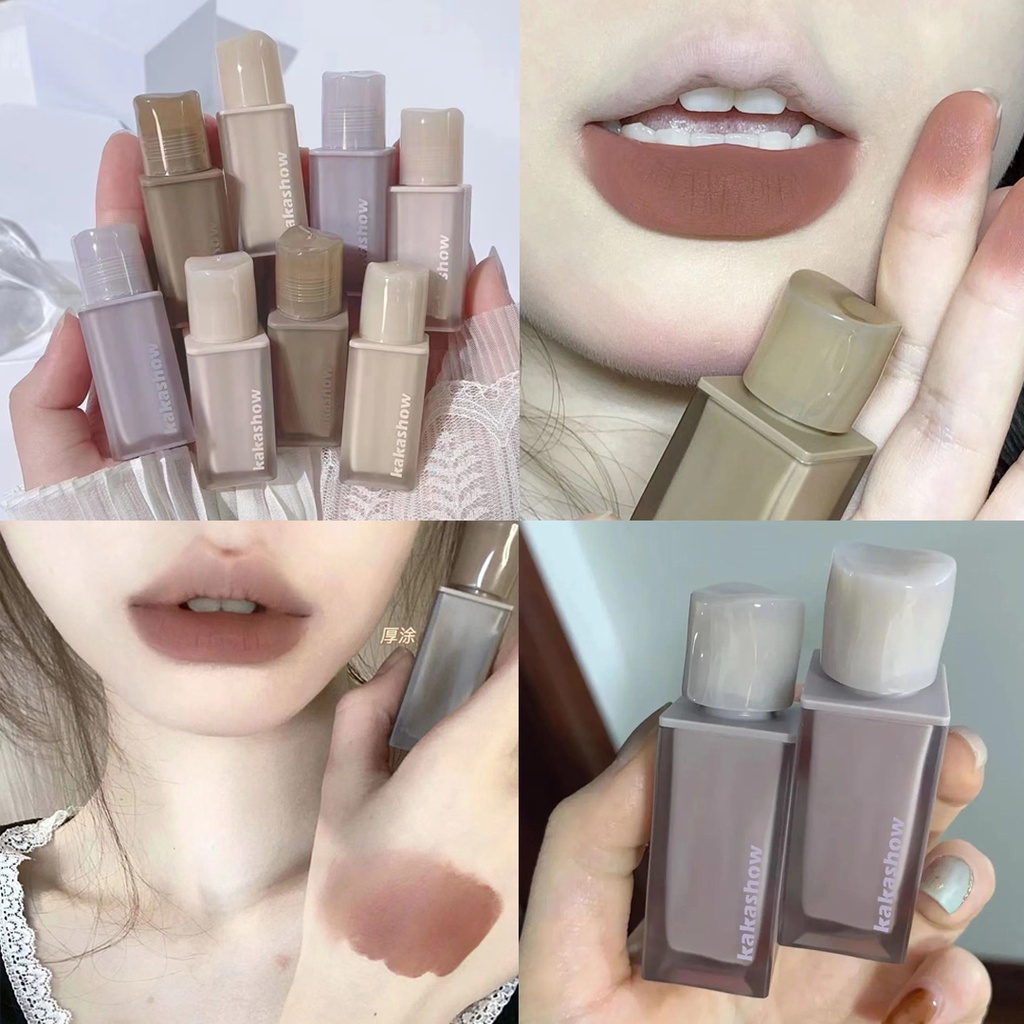 Kakashow ลิปสติก เนื้อแมตต์ กํามะหยี่ น้ําหนักเบา นุ่ม หมอก ติดทนนาน สีนู้ด ไวท์เทนนิ่ง ลิปสติก ลิปกลอส เนื้อแมตต์กำมะหยี่ ลิควิด กันน้ํา ติดทนนาน