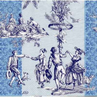 Pladao Napkin 2557 ภาพวินเทจ หนุ่มสาวเต้นรำ โทนฟ้า ขอบเข้ม กระดาษ แนพกิ้น สำหรับงานศิลปะ เดคูพาจ decoupage ขนาด L 33x33