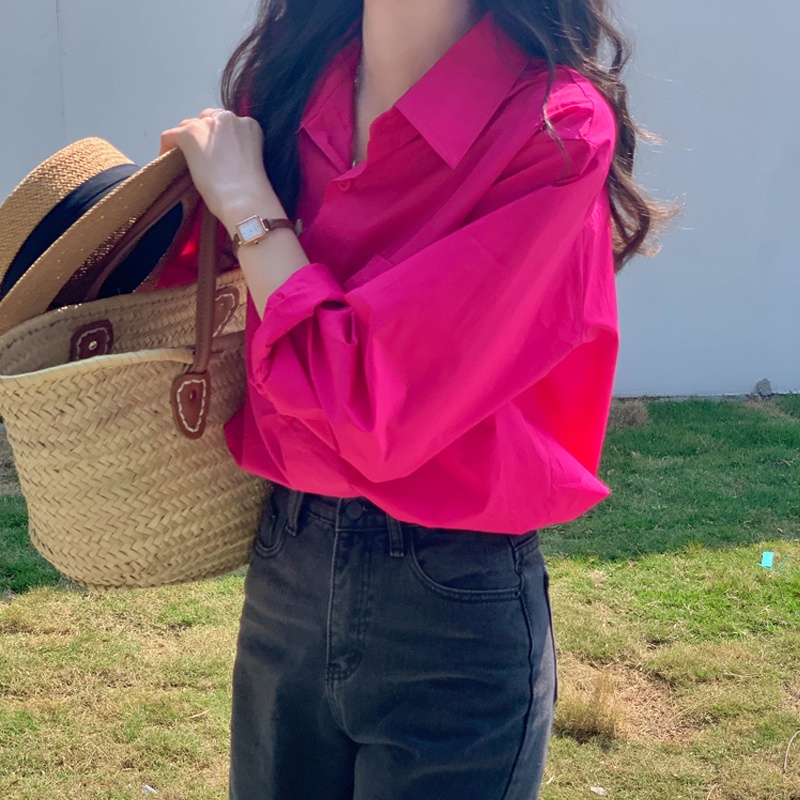เสื้อเชิ้ตแขนยาว ทรงหลวม สไตล์เกาหลี สําหรับผู้หญิง พร้อมส่ง