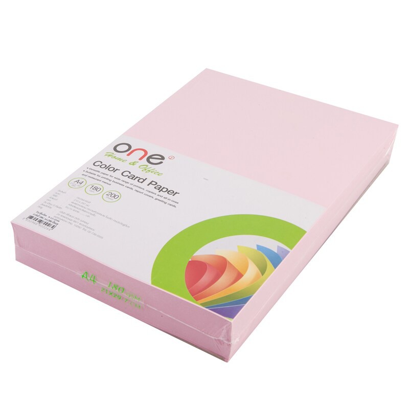 กระดาษการ์ดสี A4 180แกรม สีชมพู (แพ็ค200แผ่น) ONE A4 color card paper 180 gram pink (200 sheets pack