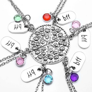 Cute Pizza Slice Necklace Colored Rhinestones BFF Pendant For Friendship Gift